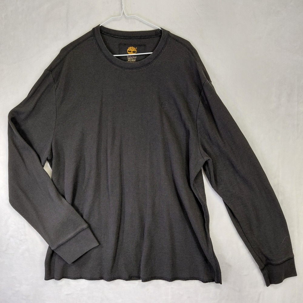 Timberland Mens 2XL Charcoal Grey Waffle Knit Thermal Long Sleeve Shirt